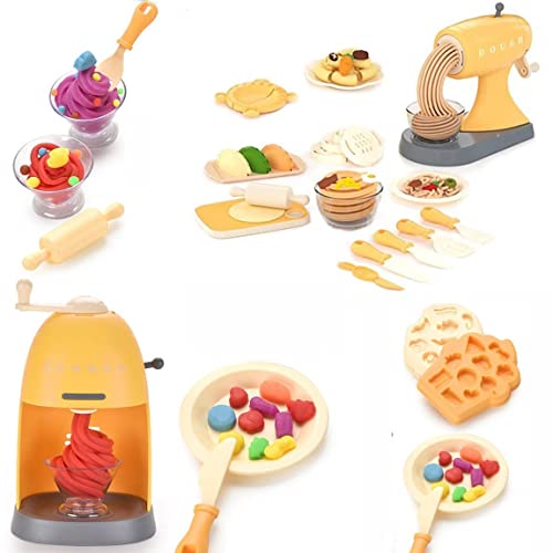 puxida Kitchen Creations Set,Play Kitchen Noodle Party Playset with Non-Toxic Play Dough Ice Cream Maker Set