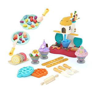 Tree House Ice Cream Machine Pretend Play Set Modeling Compound,Non-Toxic Birthday Festival Weekend Party Gift, Cake with Candle Hamburger 10+ Mold Play Dough Set