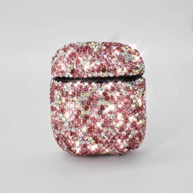 Apple Pink Luxurious Bling Diamonds Decorative Case for Apple AirPods Accessories Wireless Bluetooth Earphone Protective Cover Bag Shell